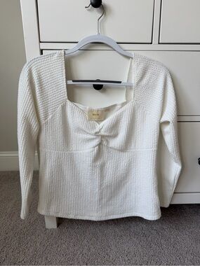Maeve Cream Square-Neck Textured Long Sleeve Top